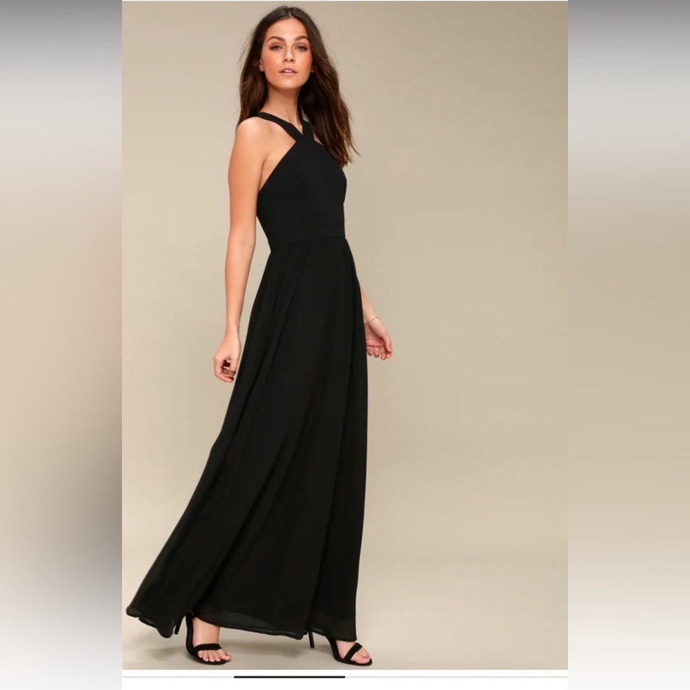 WORN ONCE LULUS AIR OF ROMANCE BLACK MAXI DRESS - Size Medium SKU:559 - Picture 2 of 9